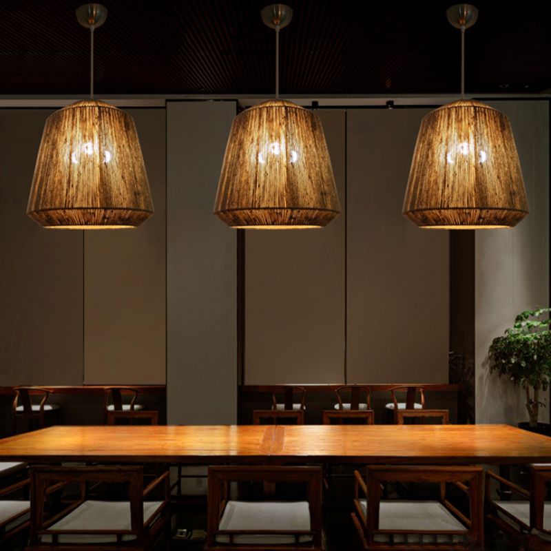 Rustikaler Fass Hanfseil hängend hängendes 1-Licht-Decke Anhänger hell im Grau für Restaurant Wohnzimmer