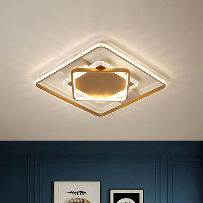 Metallic Geometric Flush Ceiling Light Modern LED Gold Ceiling Mounted Fixture in Warm/White Light