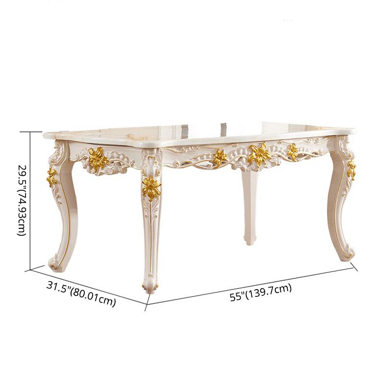 Victorian Marble Table Set of 5/7 with Rectangle Table Caved Dining Set with Leather Chairs