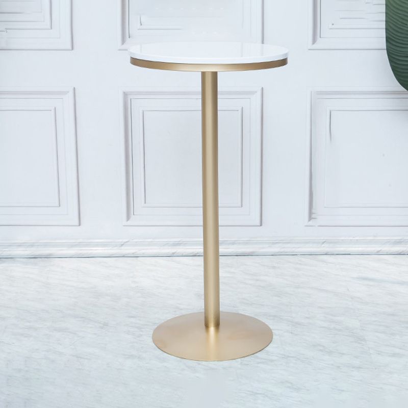 Gold Metal Pedestal Bar Table White Wood Top Bar Table for Small Places