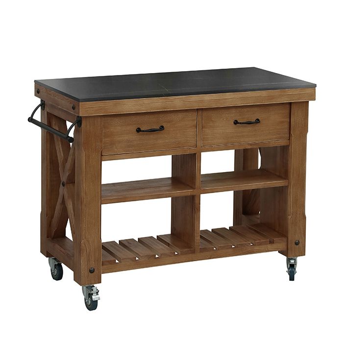 Industrial Stationary Kitchen Cart Wood Rectangular Kitchen Island Cart
