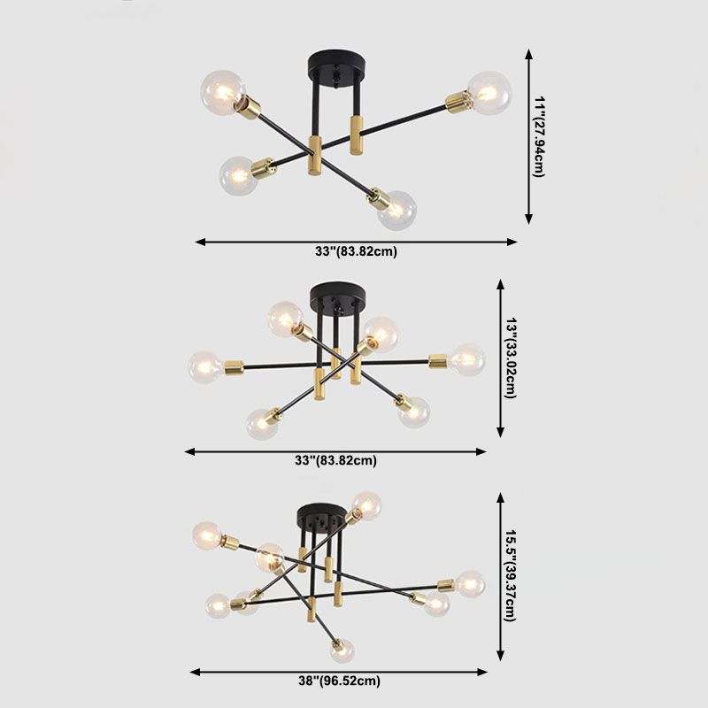 Aluminium Radiale Plafondlamp in Industriële Retro Stijl Gelakt Ijzer Semi Flush Mount voor Slaapkamer