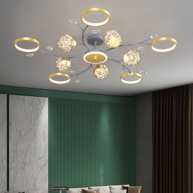 Cercle moderne Flush Lightture Amorture en verre transparent LED LED Semi Flush Light in Grey-Gold