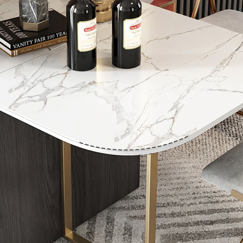 Modern Style Dining Table Sintered Stone Drop-Leaf 63" Table with Metal Base
