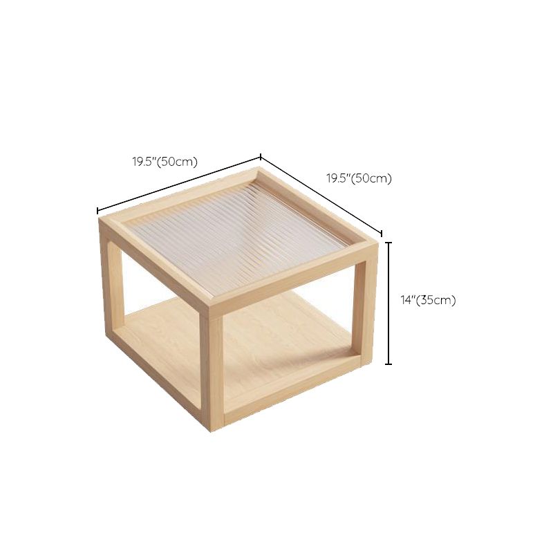 Contemporary Rectangle Coffee Table with Glass Top and Pine Wood Base