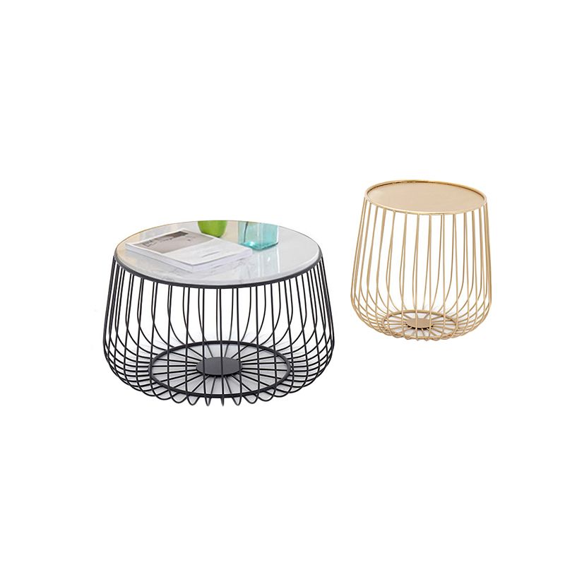 Glam Cocktail Table Abstract Faux Marble/Metal Storage Round Coffee Table