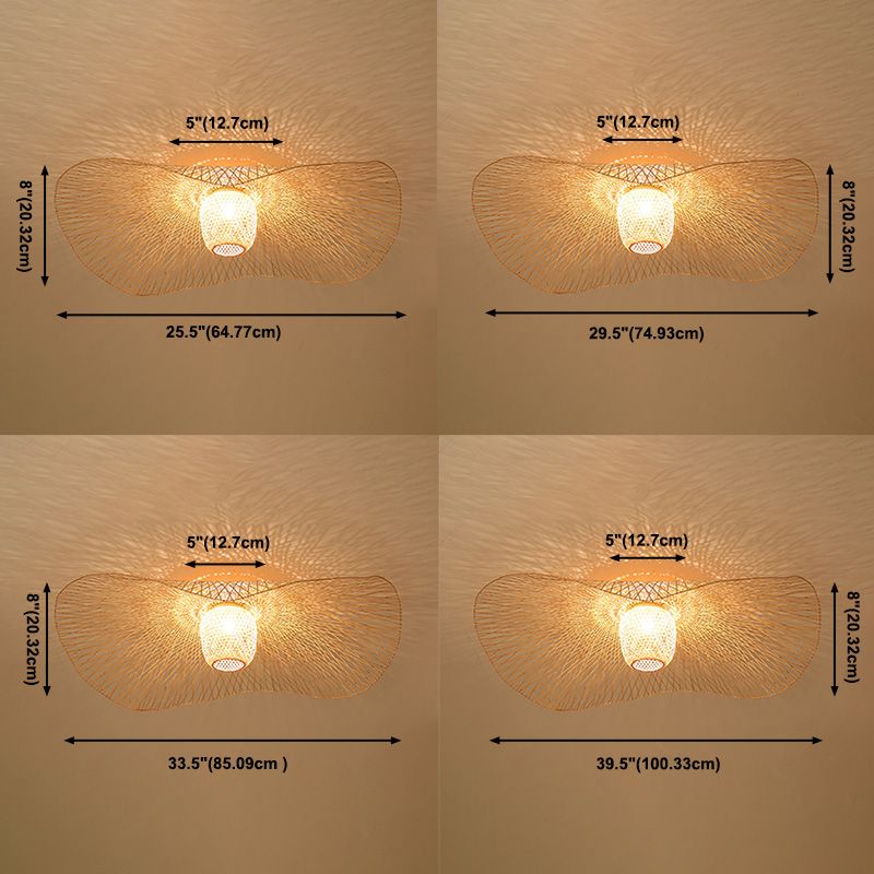Asian Hat Shape Flush Mount Lighting Fixture 1-Light Flushmount Ceiling Lamp for Living Room