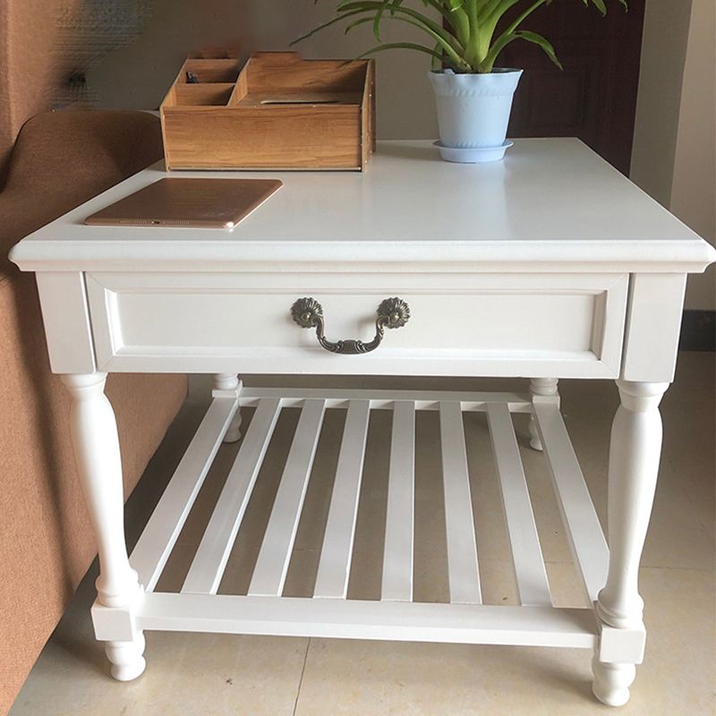 French Country Wood End Table Double Tier Square Sofa Side Table with Storage