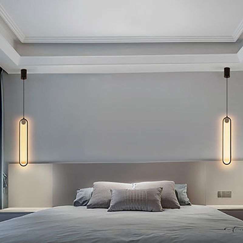 Moderne stijl led hanglamp 1 licht ovaal metaalhanglicht voor bed voor het bed