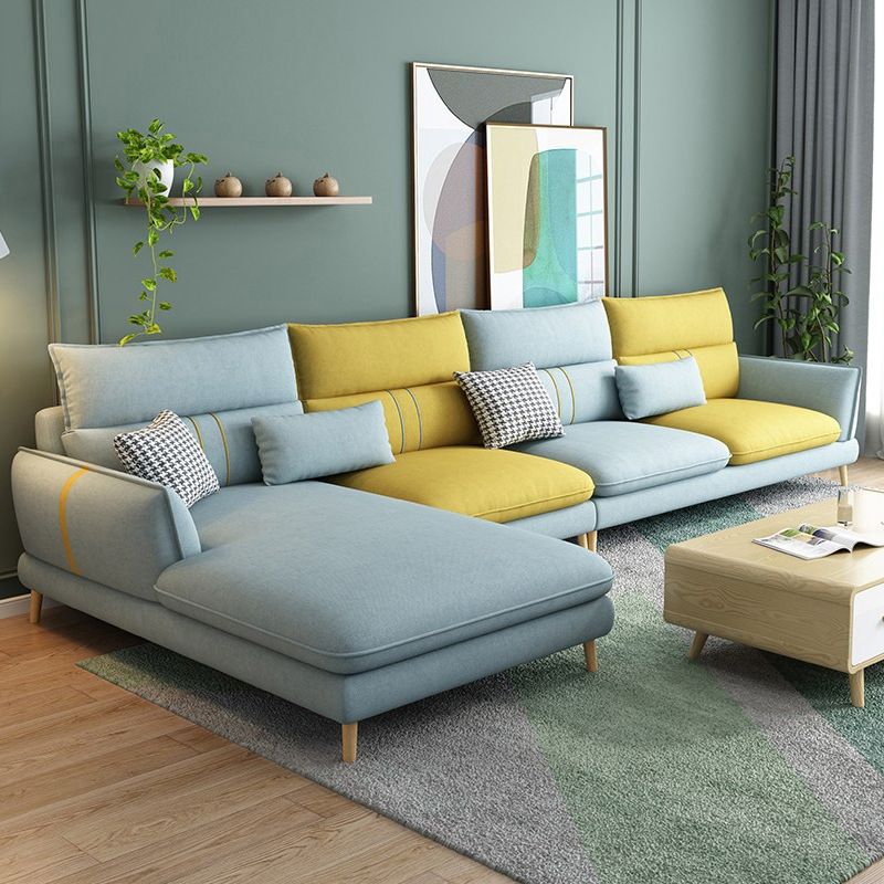 Contemporary Cushions Recessed Arm Living Room Fabric Stationary Sofa Chaise
