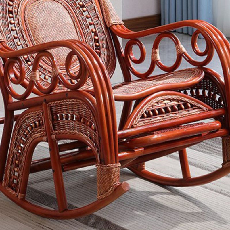 Traditional Spindle Rocking Accent Chair Tobacco Finish Rocker Chair Reclining