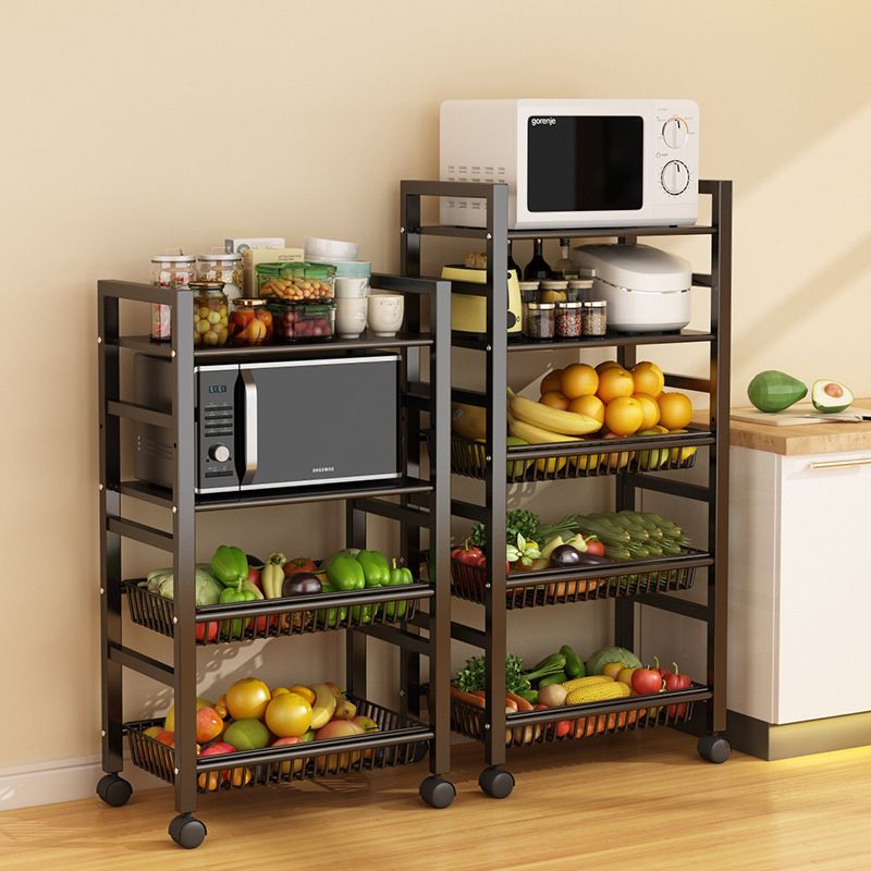 Home Dining Prep Table Open Storage Kitchen Trolley with Basket