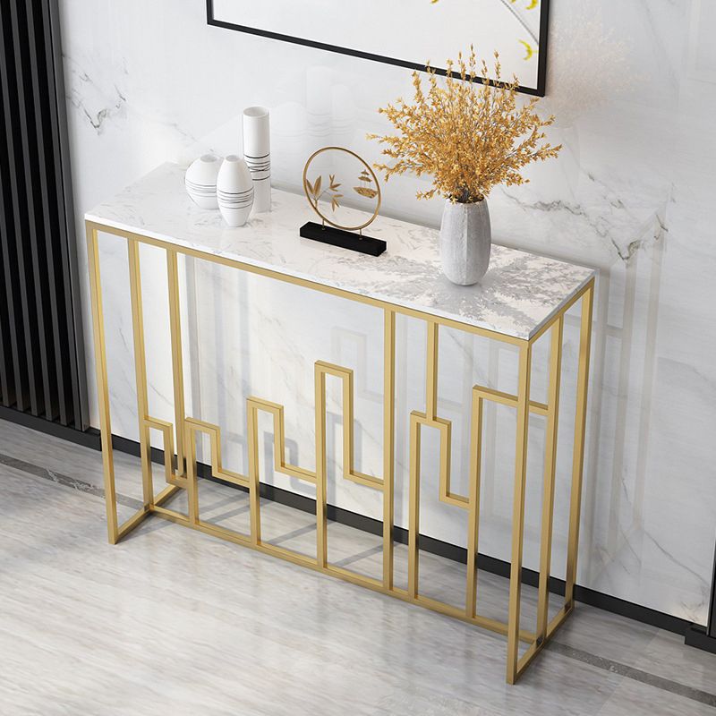 11.81" W Contemporary Console Accent Table Antique Finish Sofa Console Table in Marble