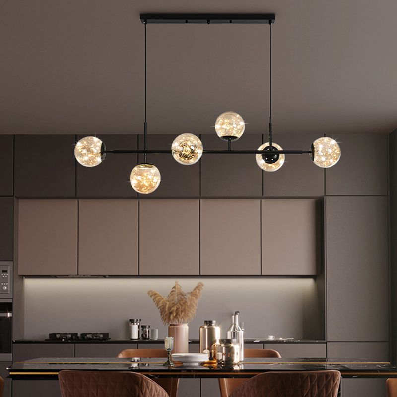 Contemporary Island Light Fixtures Sphere Glass 6-Light Island Lights