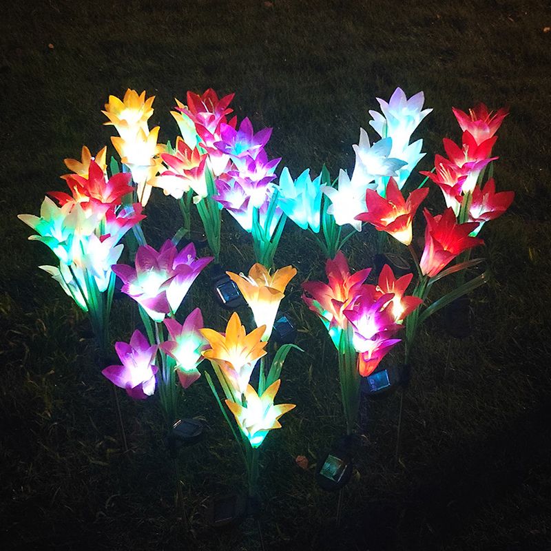 Contemporary Lily Bouquet Solar Ground Light Plastic 4 Bulbs Garden LED Stake Lighting