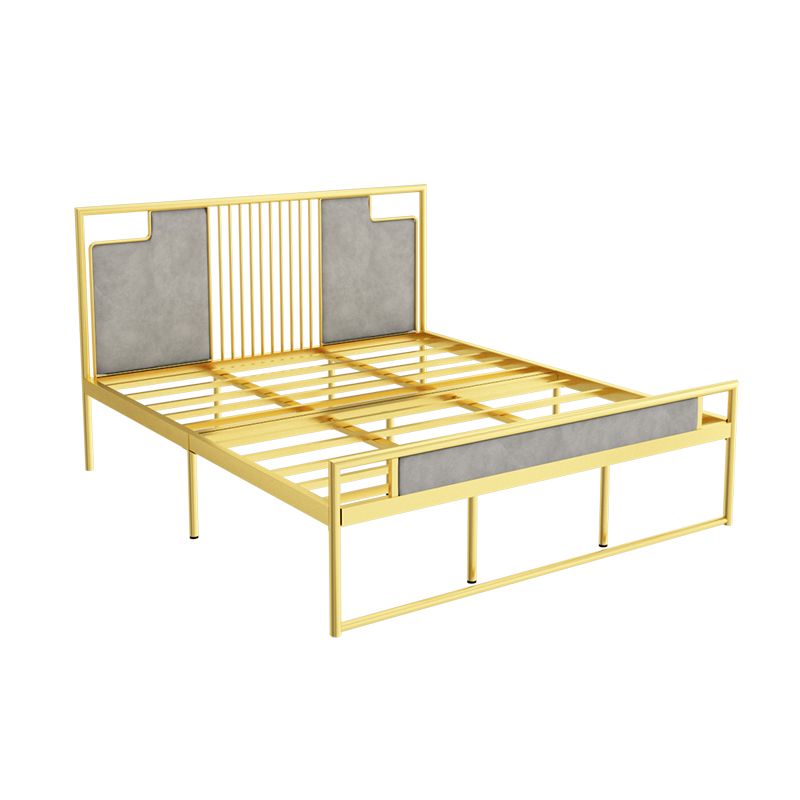 Glam Rectangular Headboard Bed with Golden Metal Legs Standard Bed