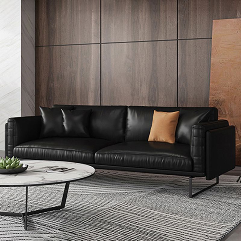 Wooden Genuine Leather Cushions Sofa 31.5"H Contemporary Industrial Square Arm Sofa,Black