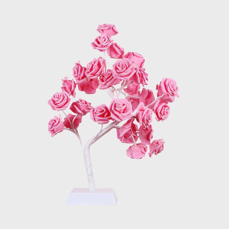 Pink Rose Night Lamp Art Deco LED Plastic Table Licht met takontwerp voor restaurant
