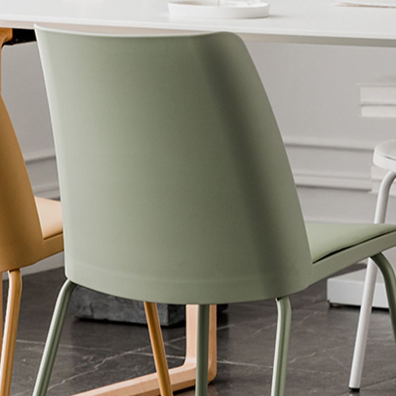 Modern Solid Back Side Chair Plastic Upholstered Armless Chair for Dining Room