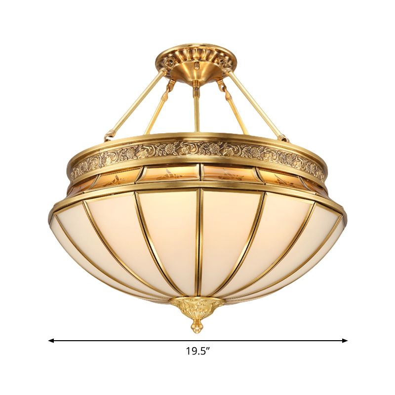 Salon inversé semi-flatter l'éclairage colonial grosé verre 4 lumières plafonnier en laiton