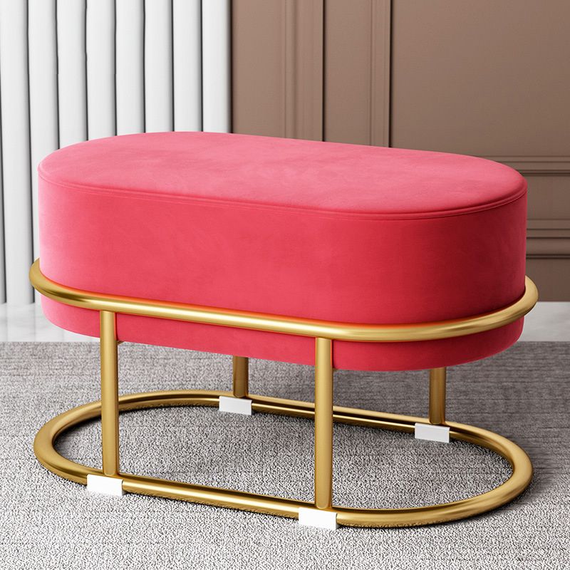 Glam Velvet Boucle Pouf Plain Oval Metal Frame Tear Resistant Ottoman Footrest