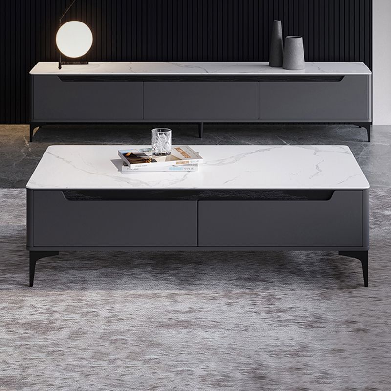 4 Legs Coffee Cocktail Table with 4 Storage Drawers Slate Top Rectangle