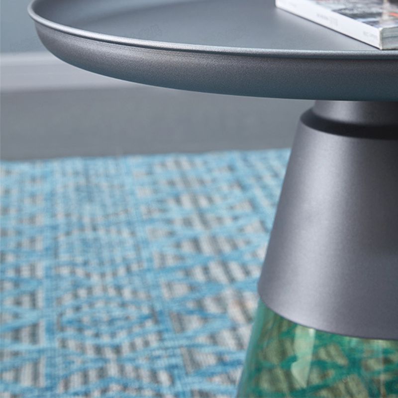 Mid-century Modern Style Round Metal Table with Glass Bottom Coffee Table