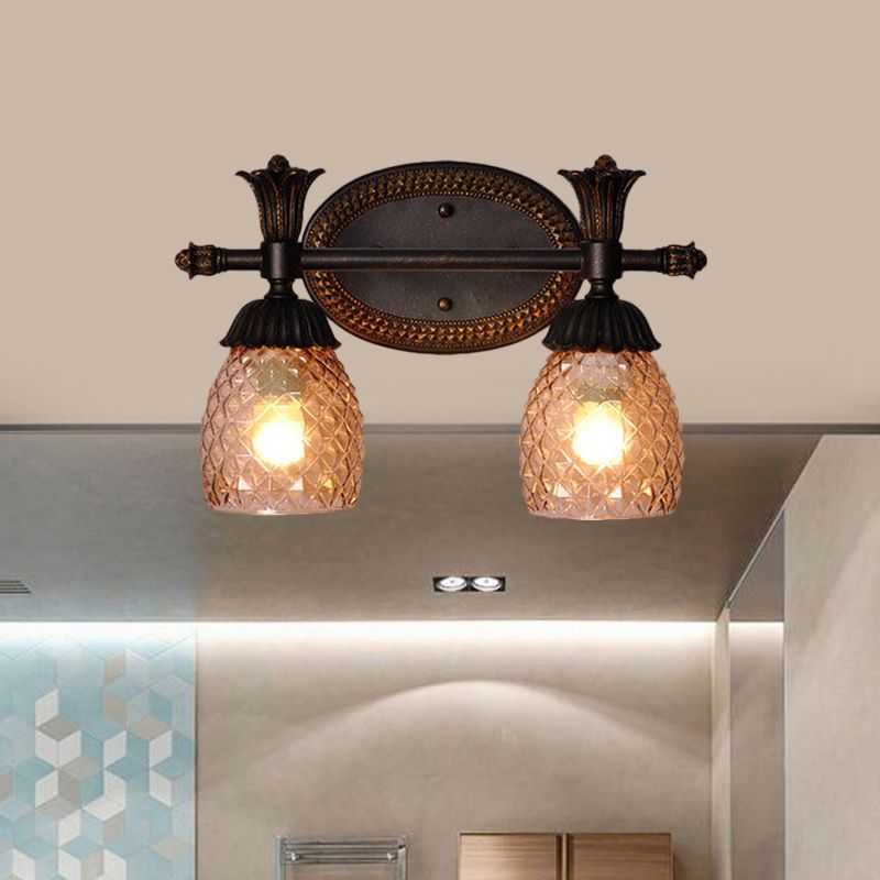 Clear Prismatic Glass Dome Vanity Light Traditional 2/3-Light Bathroom Metal Wall Mount Lighting in Black