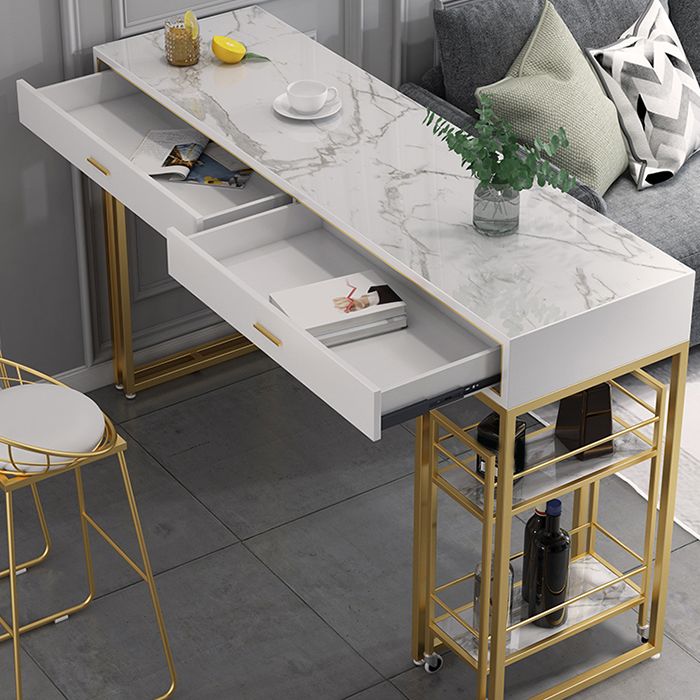 Glam Style Pub Table Set 1/3 Pieces Rectangle Stone Counter Set for Dining Room