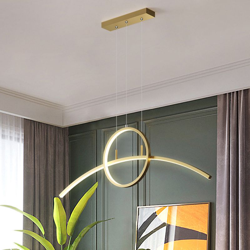 Circle and Linear Pendant Lighting Fixture Modern Style LED Metal Hanging Light Fixture