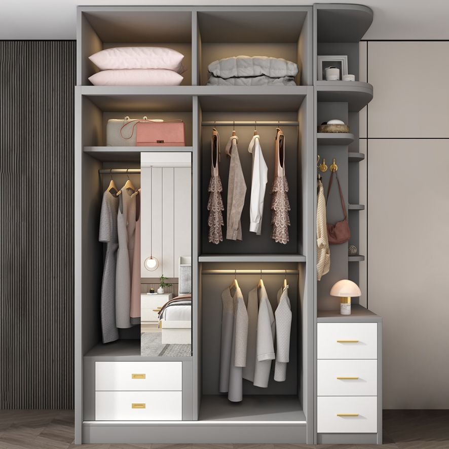 White and Gray Storage Cabinet for Home Modern Wood Cabinet with Sliding Doors