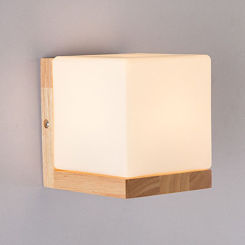Modern Style Square Wall Light Wood 1 Light Sconces for Bedroom