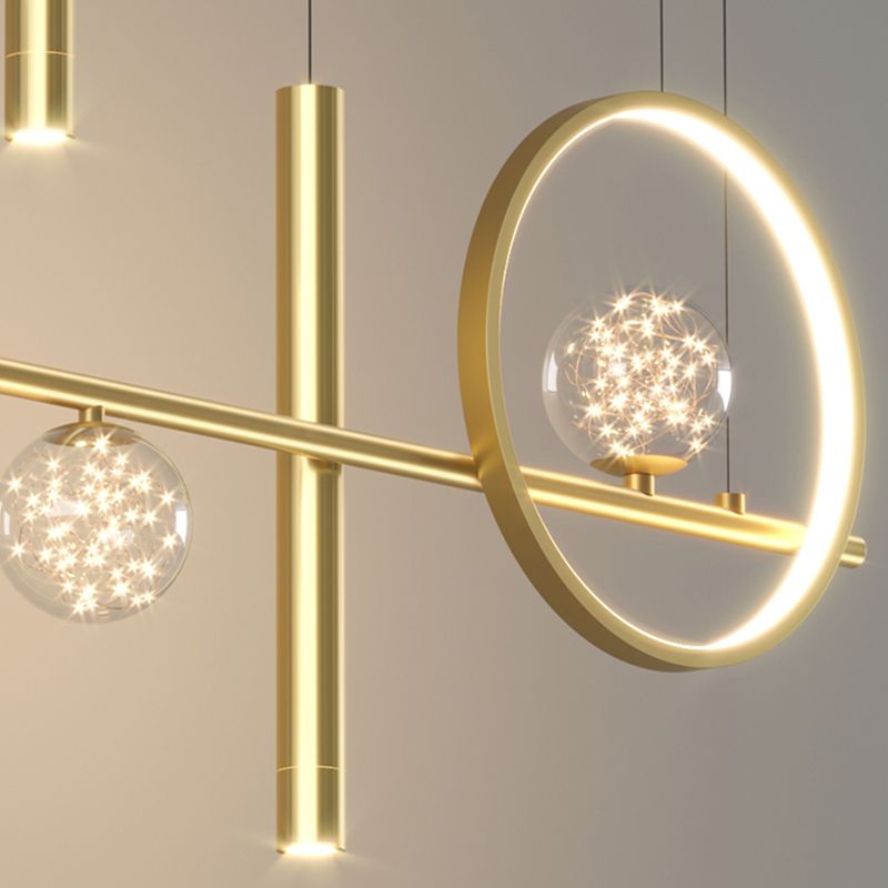Contemporary Pendant Lights Island Geometry Pendant Light Fixtures Metal 7-Light