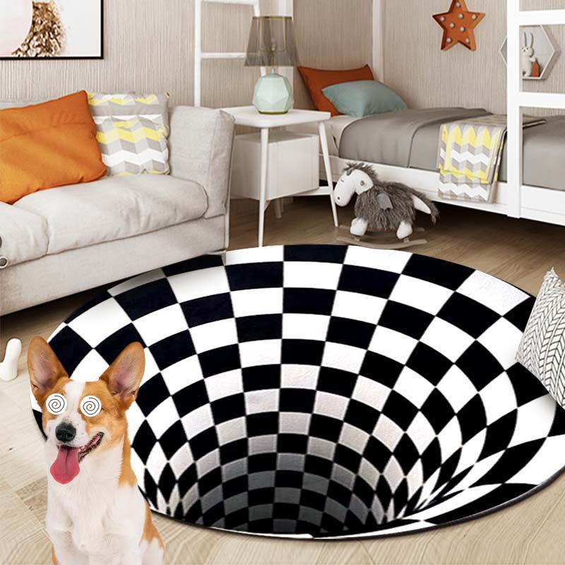 Round Creative Living Room Carpet 3D Earth Print Rug Polyester Washable Carpet with Non-Slip Backing