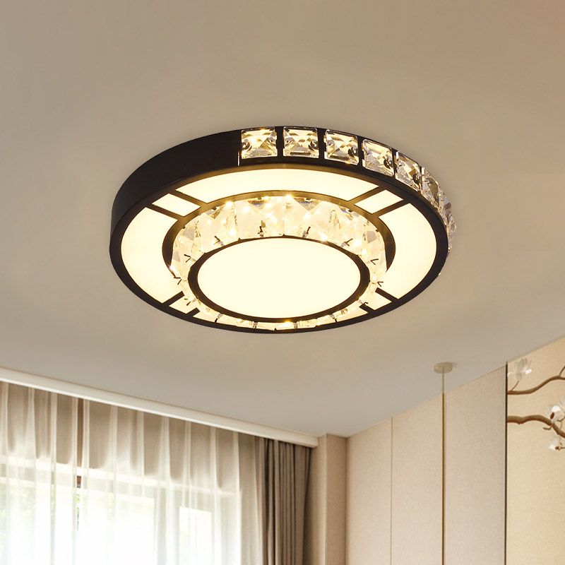 Luminaire encastré carré/rond noir Style minimal cristal à facettes LED support de plafond pour chambre à coucher