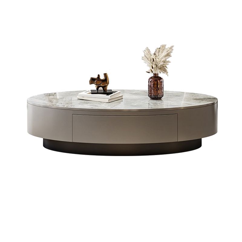 Oval Slate Coffee Table Drum Coffee Cocktail Table with Drawer