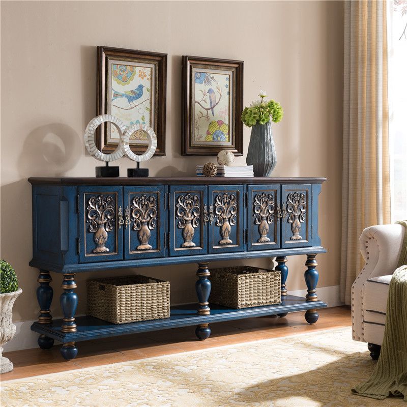 36.6" Tall Wood 3- Door Accent Cabinet, Industrial Cabinet, Distressed Wood