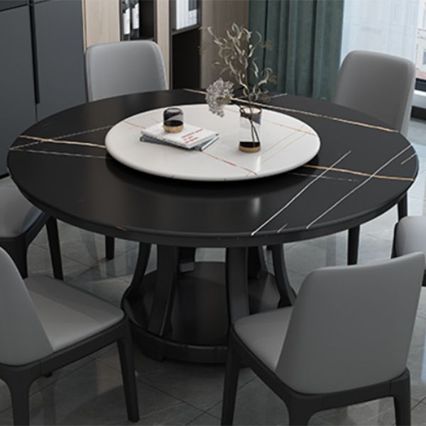 Contemporary Sintered Stone Round Dining Table Standard Kitchen Dining Table with Pedestal Base