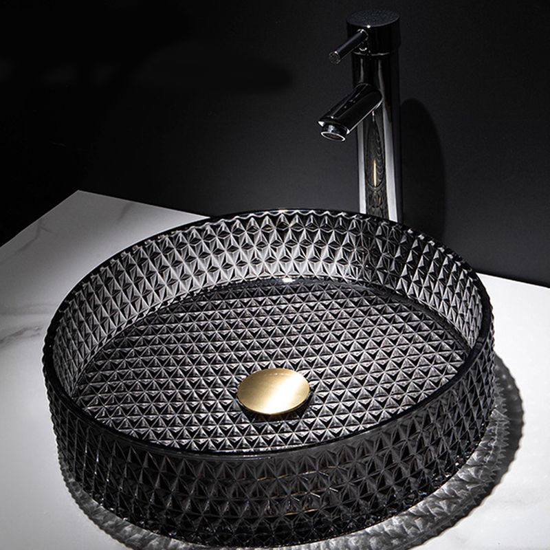 Modern Vessel Bathroom Sink Round Glass with Faucet and with Pop-Up Drain Vessel