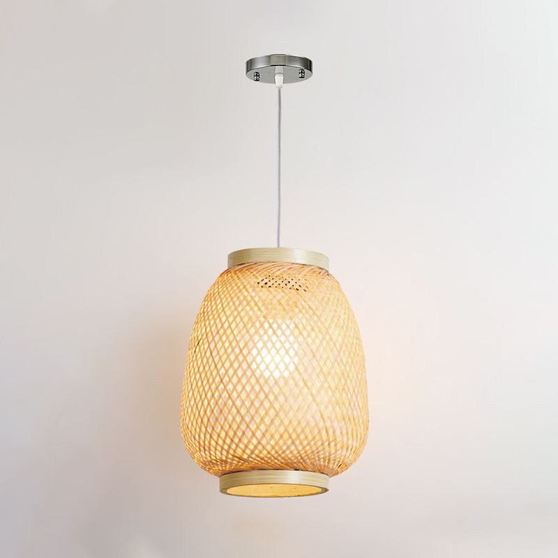 Lantern Pendant Lighting Fixture Contemporary 1 Light Restaurant Ceiling Light in Beige