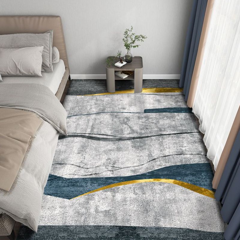 Blue Abstract Graphic Rug Polyester Modern Rug Washable Rug for Home Decor