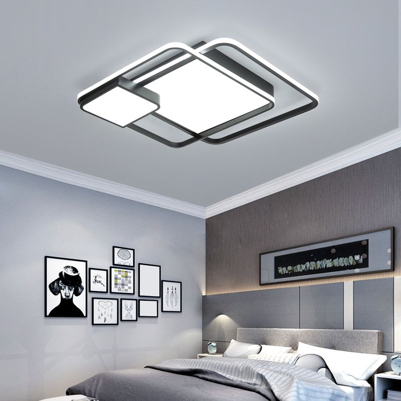 Square Acryl Deckenleuchte Lichtbefestigung Minimalismus Schwarz LED Flush Mount Beleuchtung für Schlafzimmer