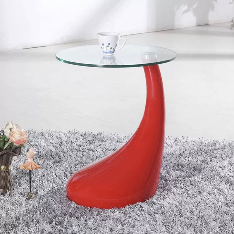 Contemporary End Table Glass Round Plastic Pedestal Living Room Side Table