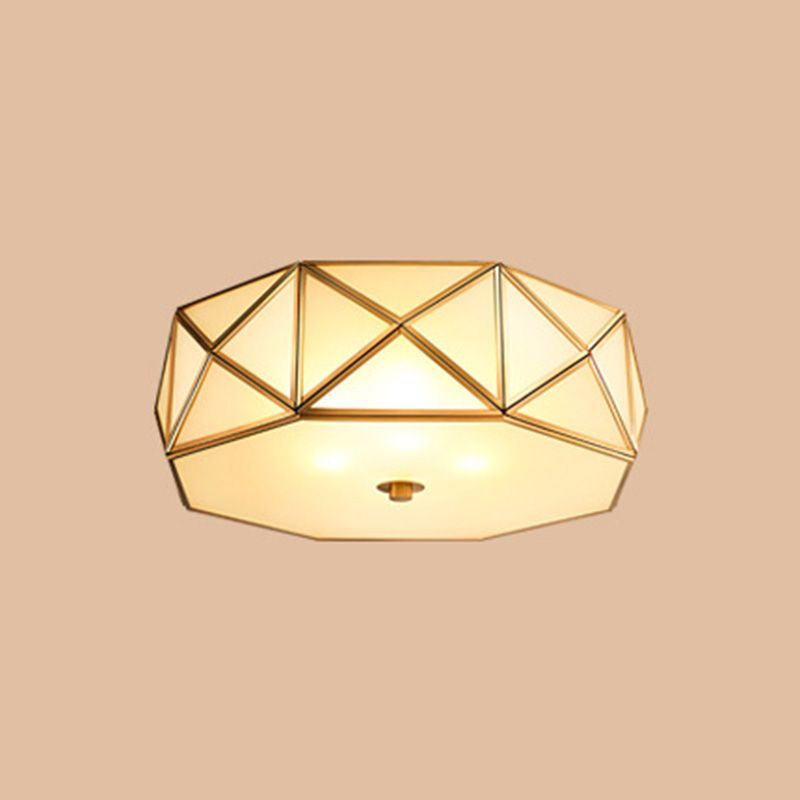 Glass Drum Massimale Monte Light Fixture Tradizionale Camera Da Letto Flushmonte Lampada in Brass