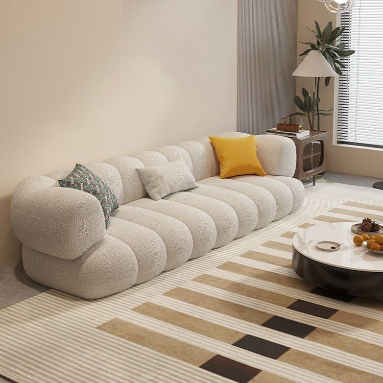 Modern Sewn Pillow Back Sofa Tuxedo Arm Sofa 29.53" H in White Wool