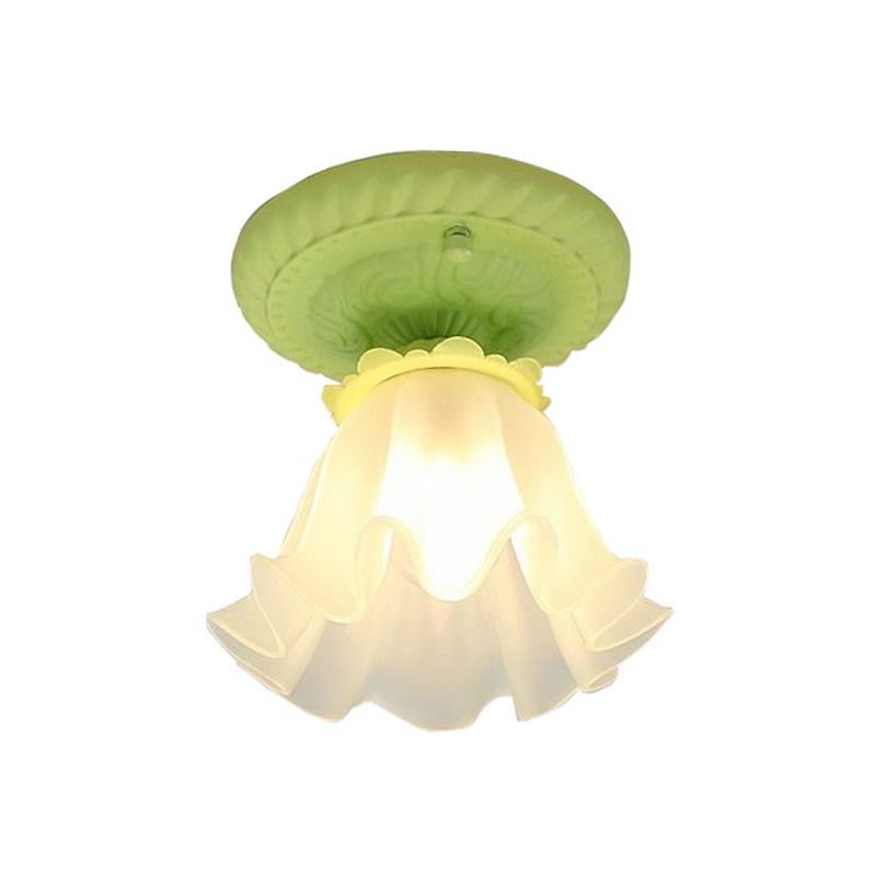 Wit/Groen/Roze Bloemenplafondlamp Pastorale Stijl Mat Melkachtig Glas 1-Lamp Gangpad Inbouwlamp