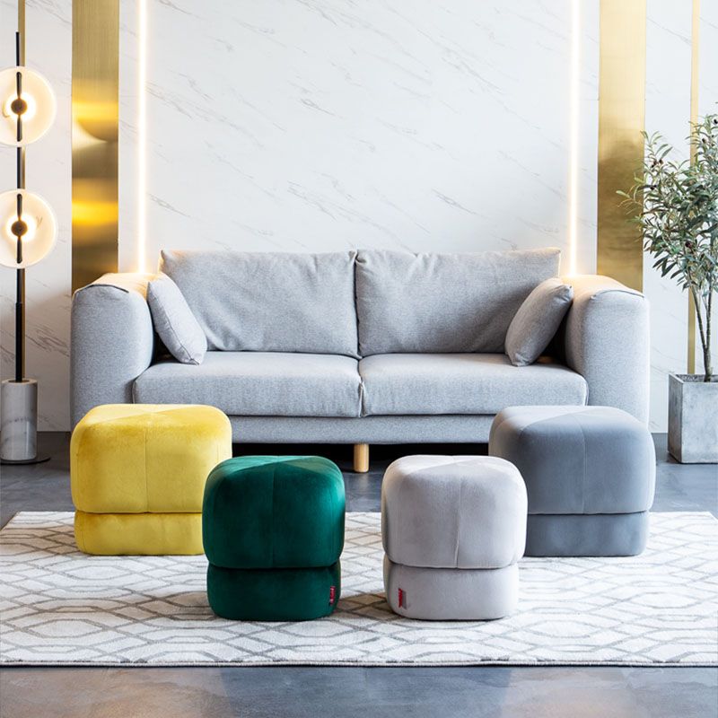 Modern Pouf Ottoman Velvet Upholstered Fade Resistant Solid Color Square Ottoman