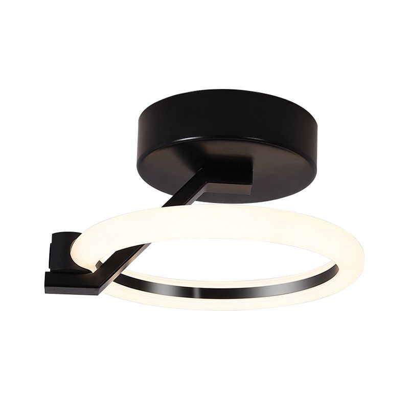 Circular Semi Flush Mount Minimalist Metal Black/Gold LED Flush Light Fixture in Warm/White Light