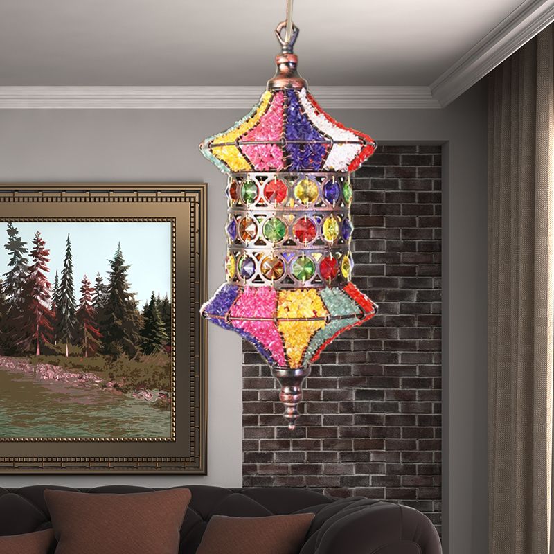 Bohemian Urn/Cylinder Pendant Light Fixture 1 Head Metal Ceiling Suspension Lamp in White/Pink/Purple for Restaurant