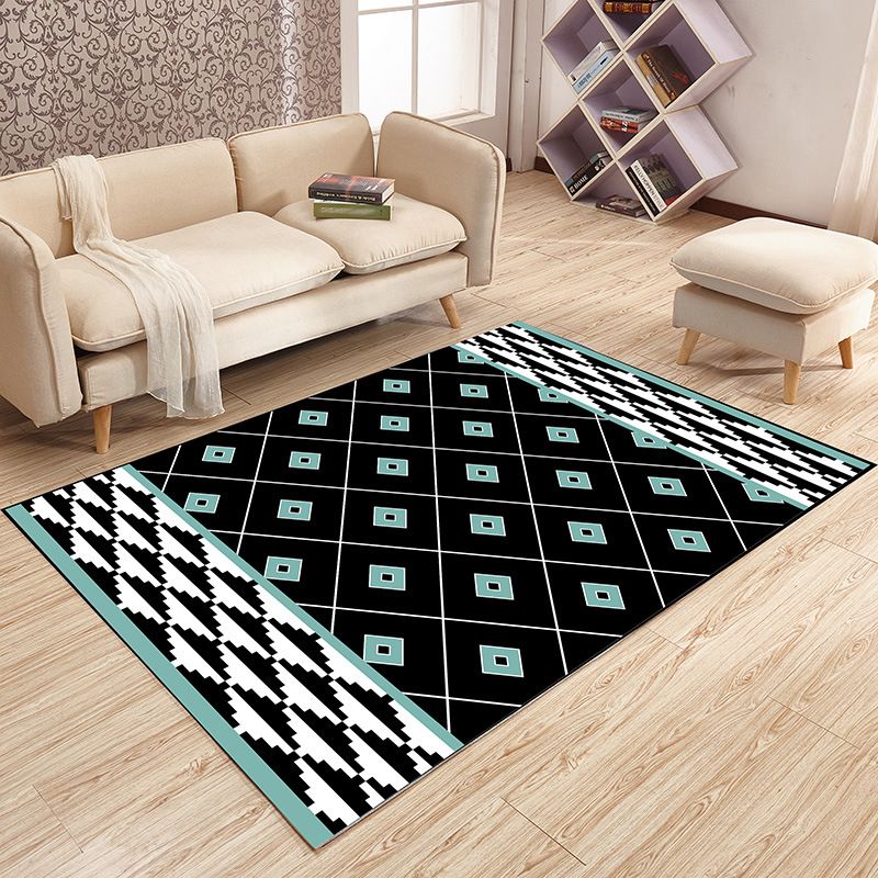 Zwart modern tapijt polyester patroon tapijt vlekbestendig tapijt voor woonkamer